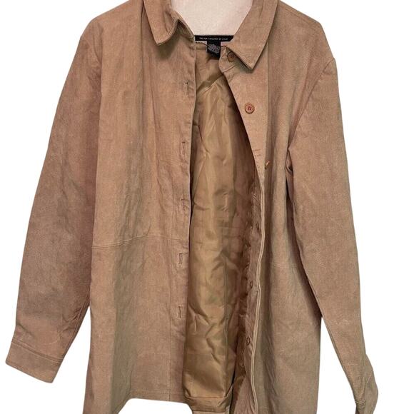 Dialogue Leather Cream Button Up Shacket Jacket Women's Size Large - Picture 1 of 8